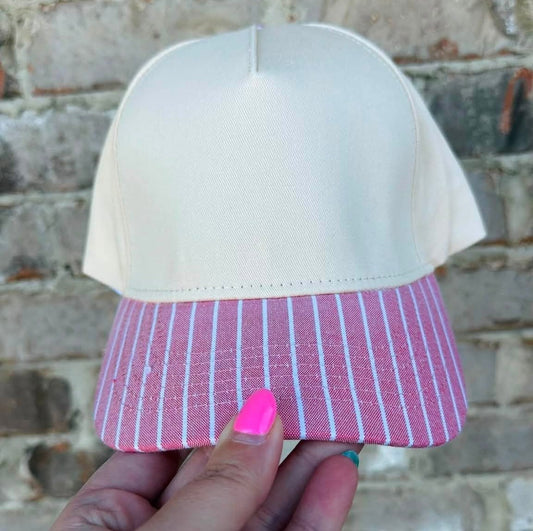 Pink Striped Bill Canvas Trucker Hat