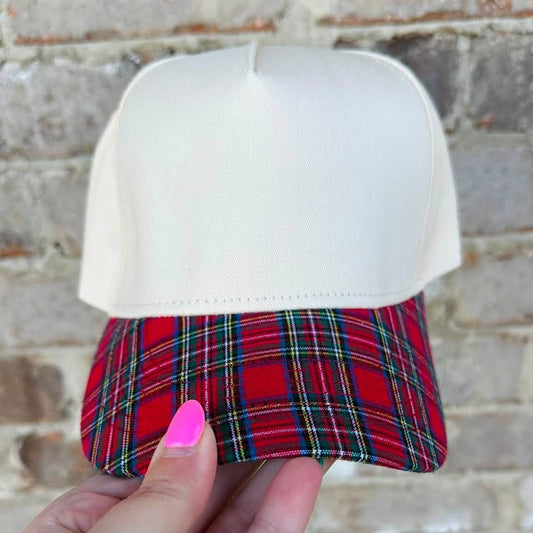 Red Plaid Bill Canvas Trucker Hat