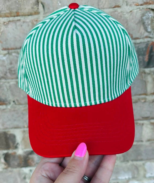 Green Striped Canvas Trucker Hat