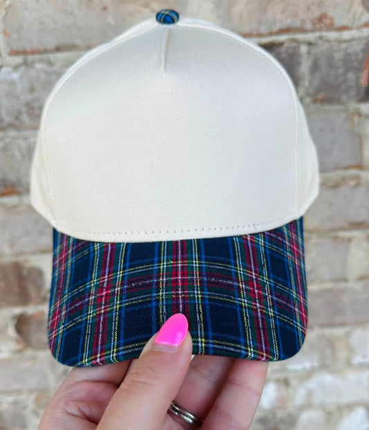Blue Plaid Bill Canvas Trucker Hat