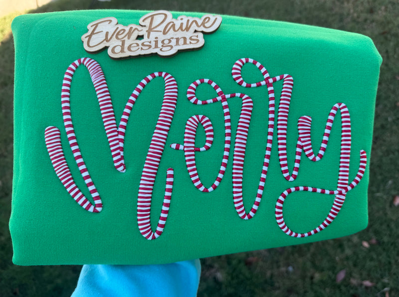MERRY Candy Cane Embroidered Crewneck