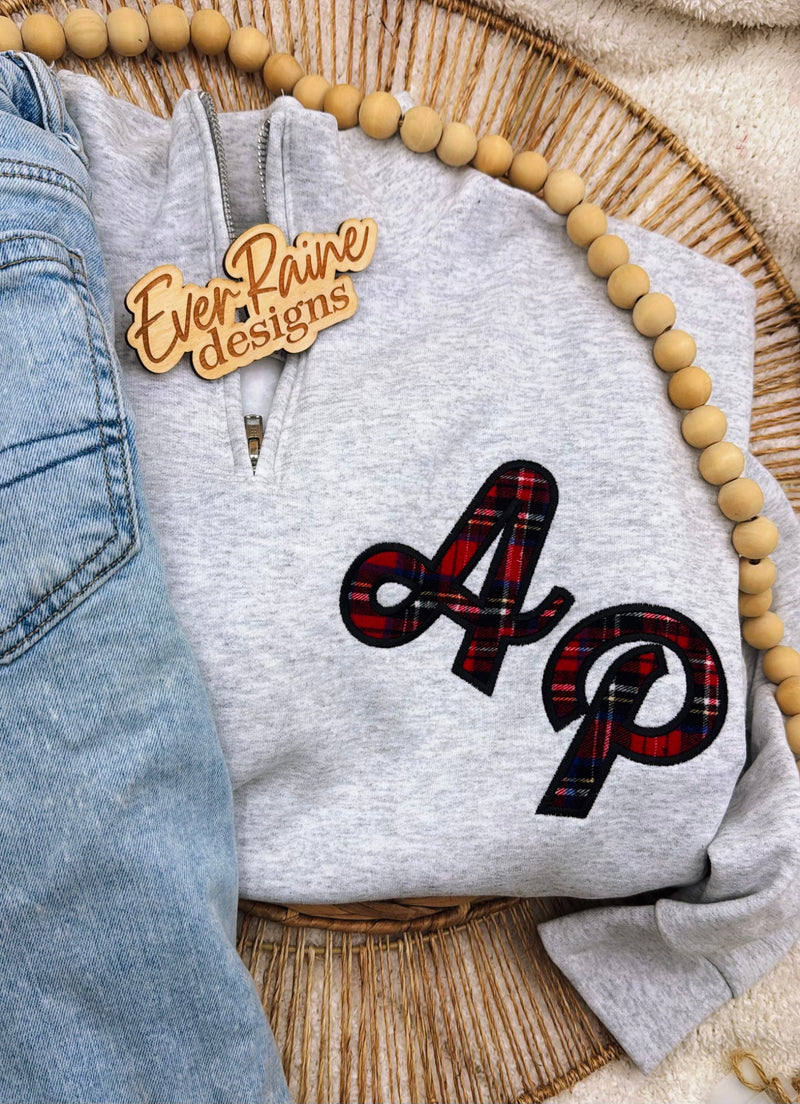 Holiday Plaid Retro Initial Quarter Zip