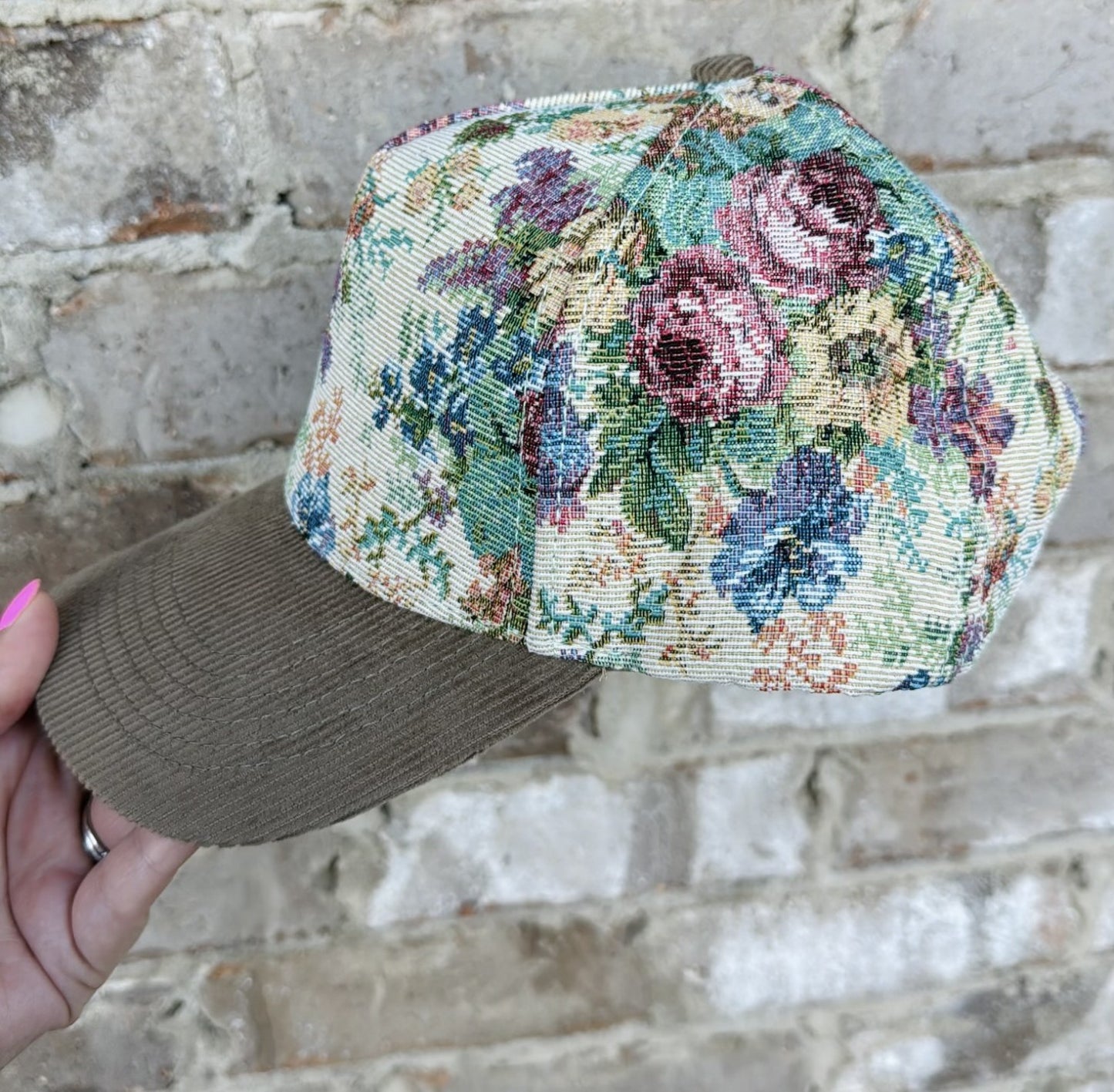 Jacquard Floral Corduroy Trucker Hat