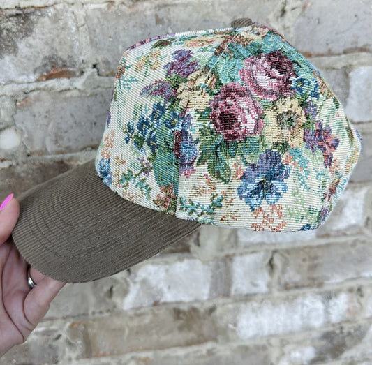 Jacquard Floral Corduroy Trucker Hat