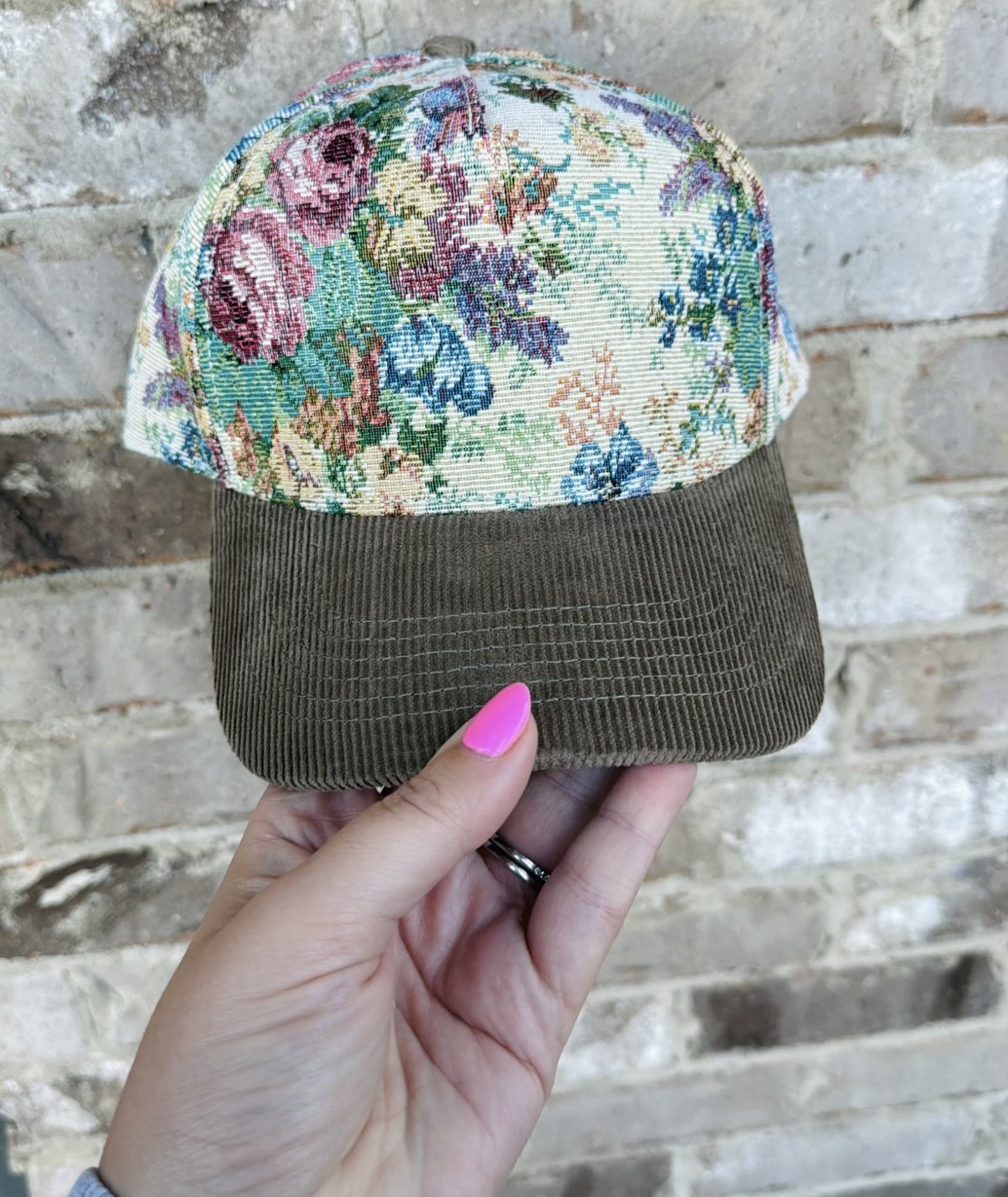 Jacquard Floral Corduroy Trucker Hat