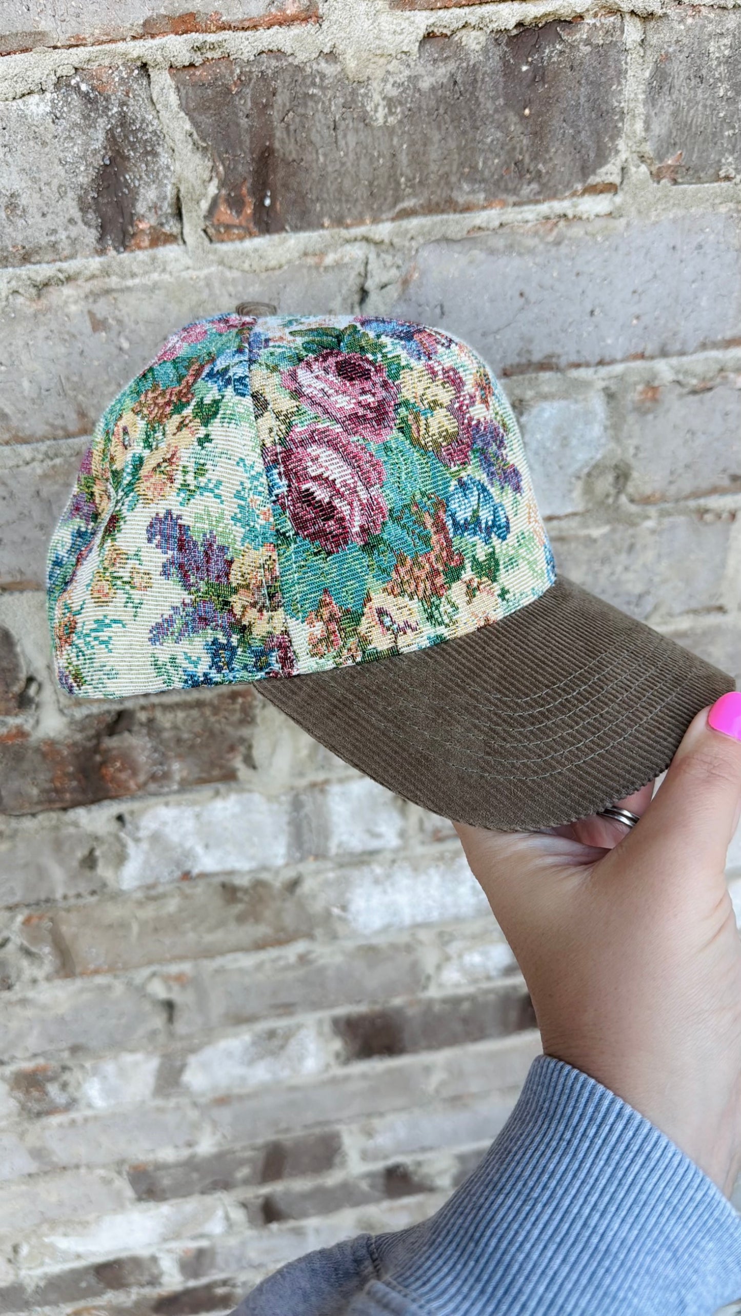 Jacquard Floral Corduroy Trucker Hat